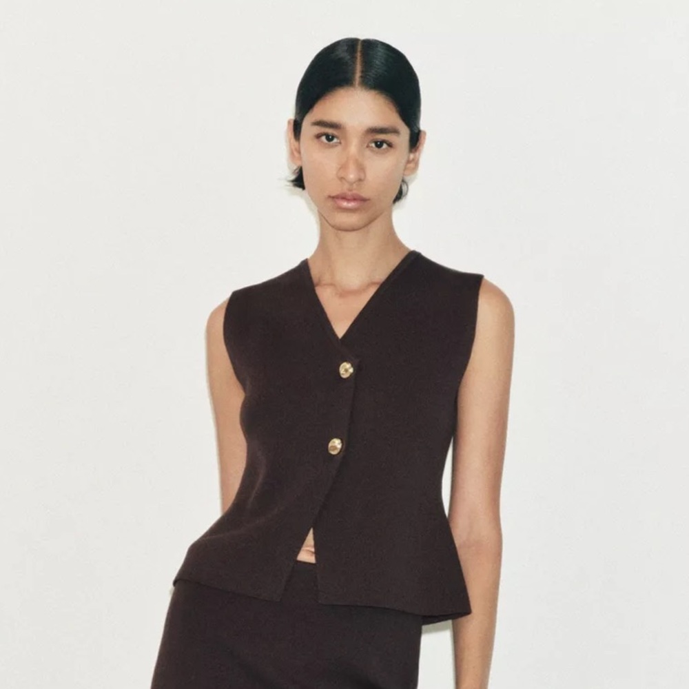 Zara NWT smooth knit vest top brown 4192/015